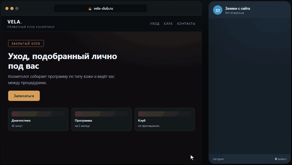 Чат-боты и формы заявок на сайтах клиентов — заявка с сайта приходит в Telegram-бот владельца